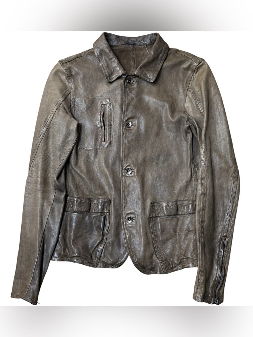 Vera Pelle Distressed Brown Leather Button Jacket